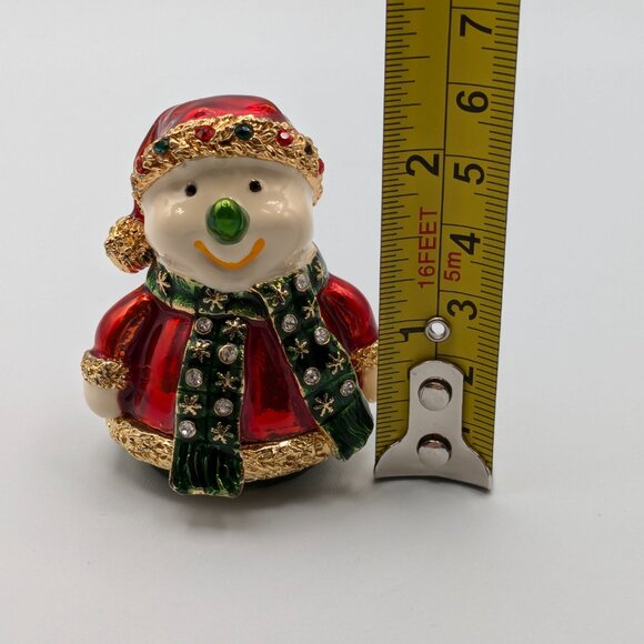 Snowman Jeweled Trinket Box Figurine with Santa Coat and Hat - Picture 8 of 8